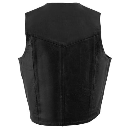 Men's Classic Black Leather Vest with Snap Button Closure