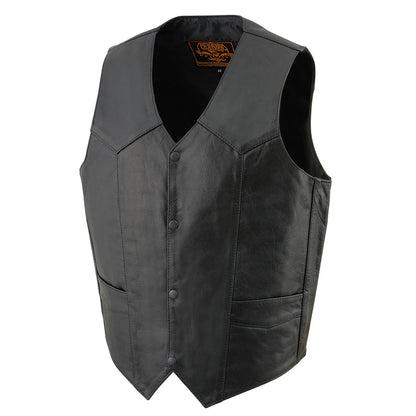 Men's Classic Black Leather Vest with Snap Button Closure