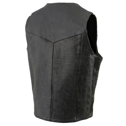 Men's Tall Sizes Classic Black Leather Snap Front Biker Vest