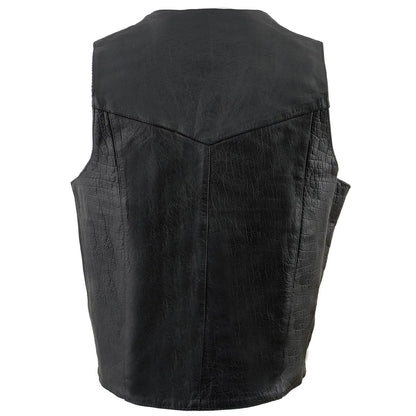 Men's Tall Sizes Classic Black Leather Snap Front Biker Vest