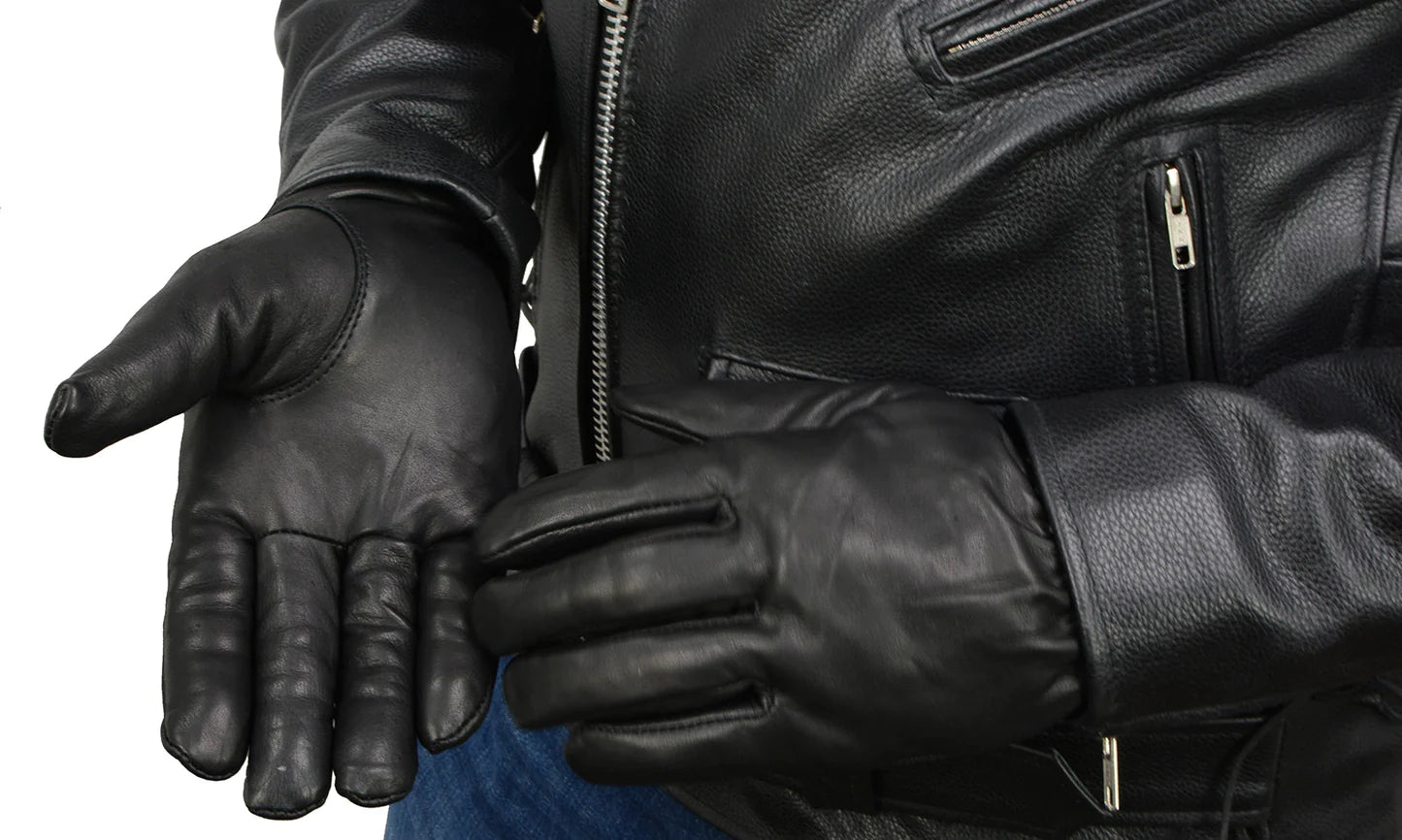 Men's Black Leather Thermal Lined Gloves with Cinch Wrist