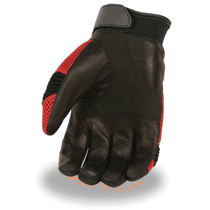 Men's Black and Red Mesh and Leather Racing Gloves
