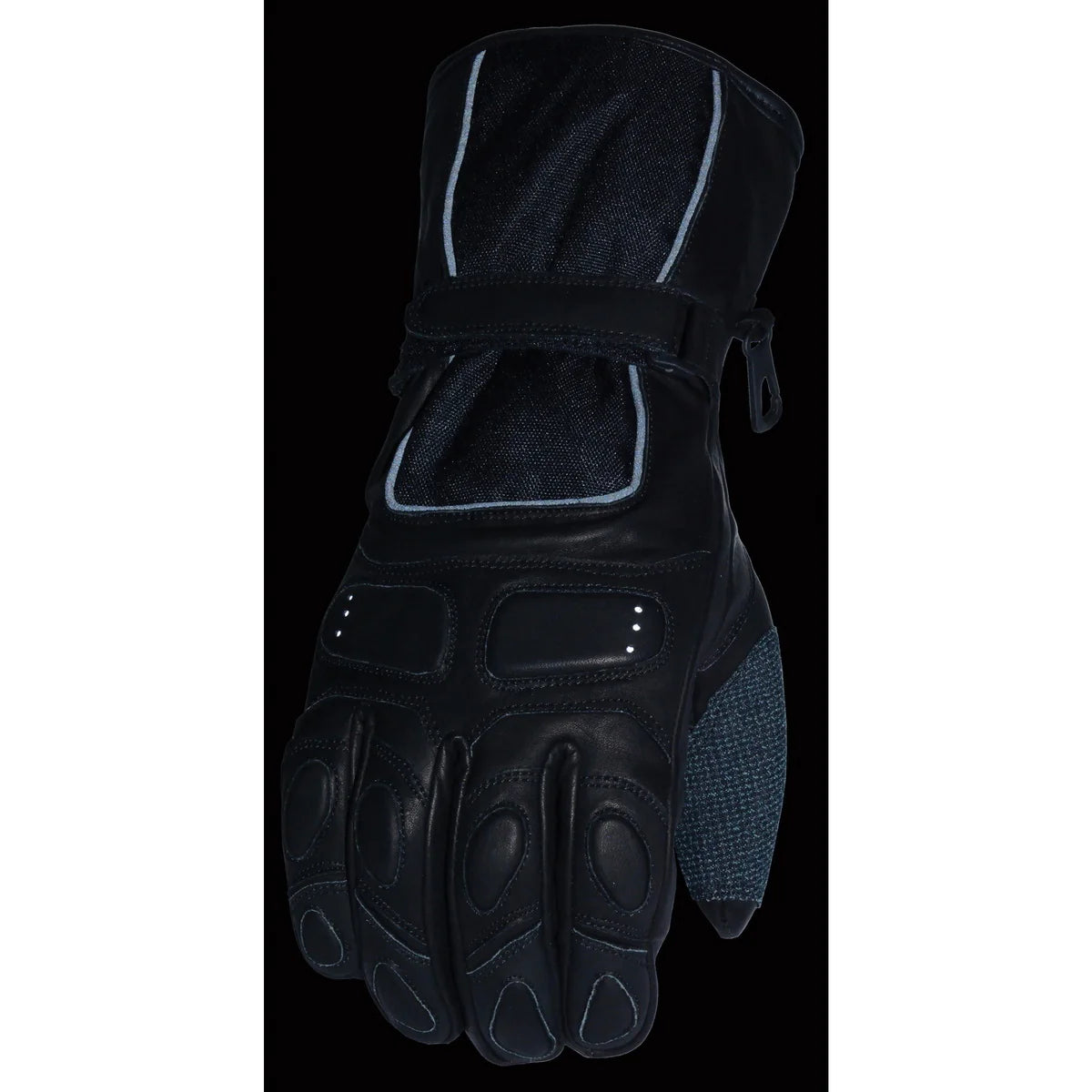 Men's Black Waterproof Leather and Textile Gauntlet Gloves