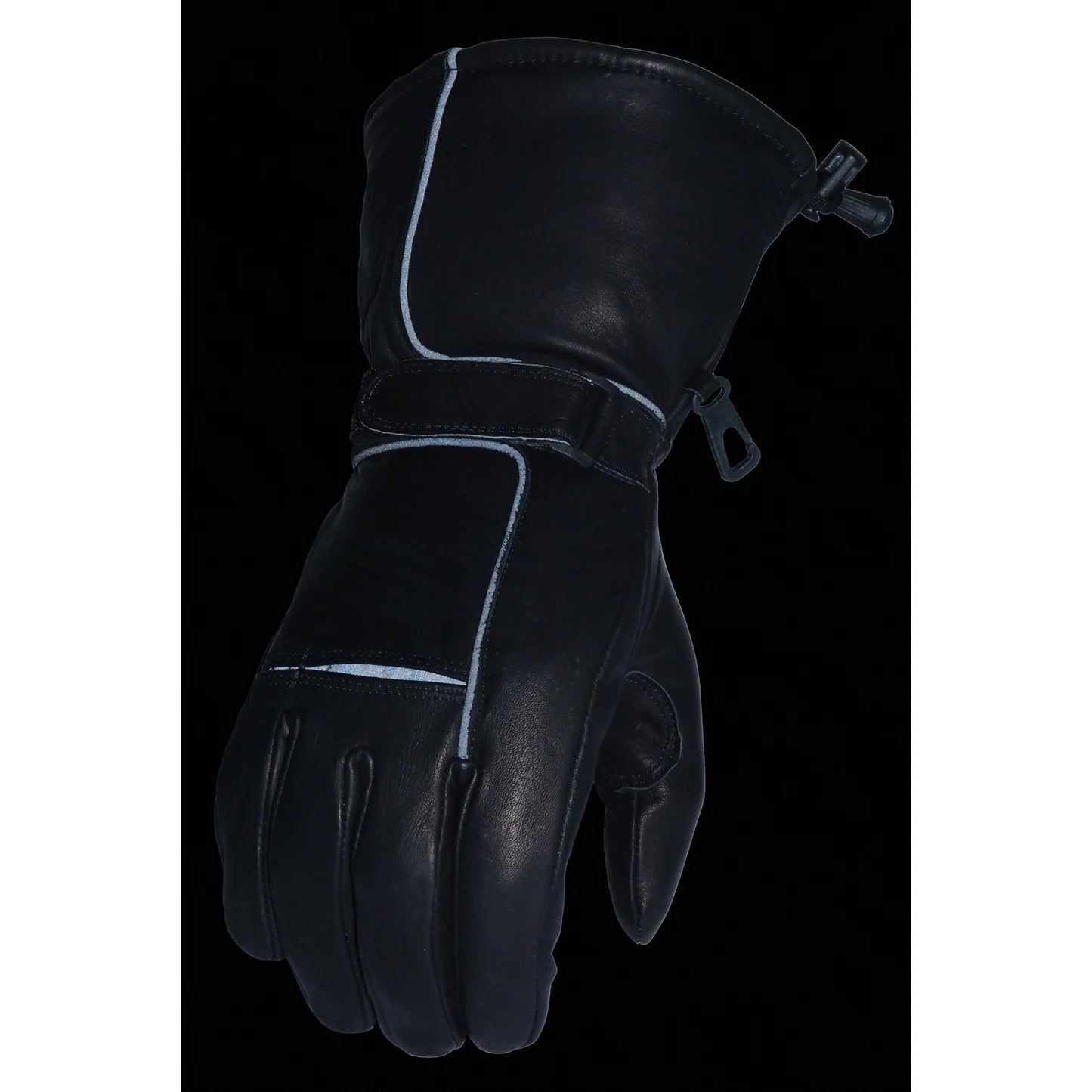 Men's Black Leather Waterproof Gel Palm Gauntlet Gloves