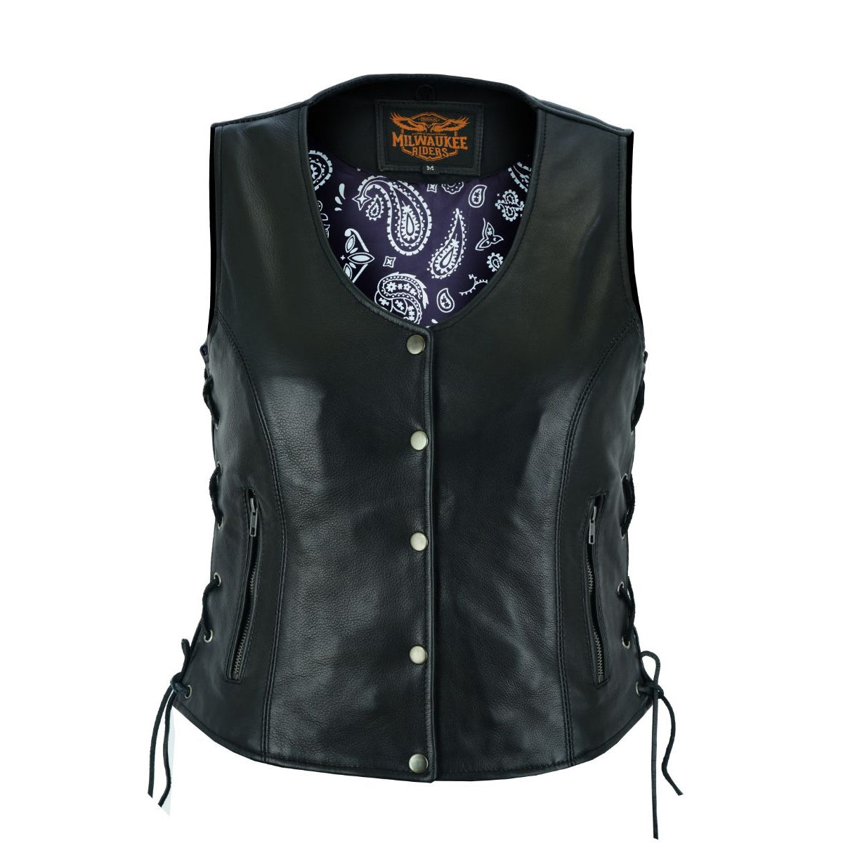 Women Vest Purp Paisley Lining Side Laces Conceal Pockets