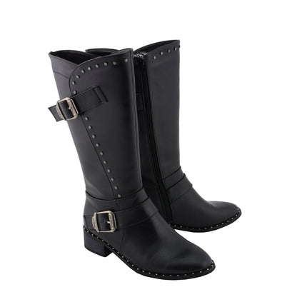 Womens Black Studded Boots with Studded Outsole