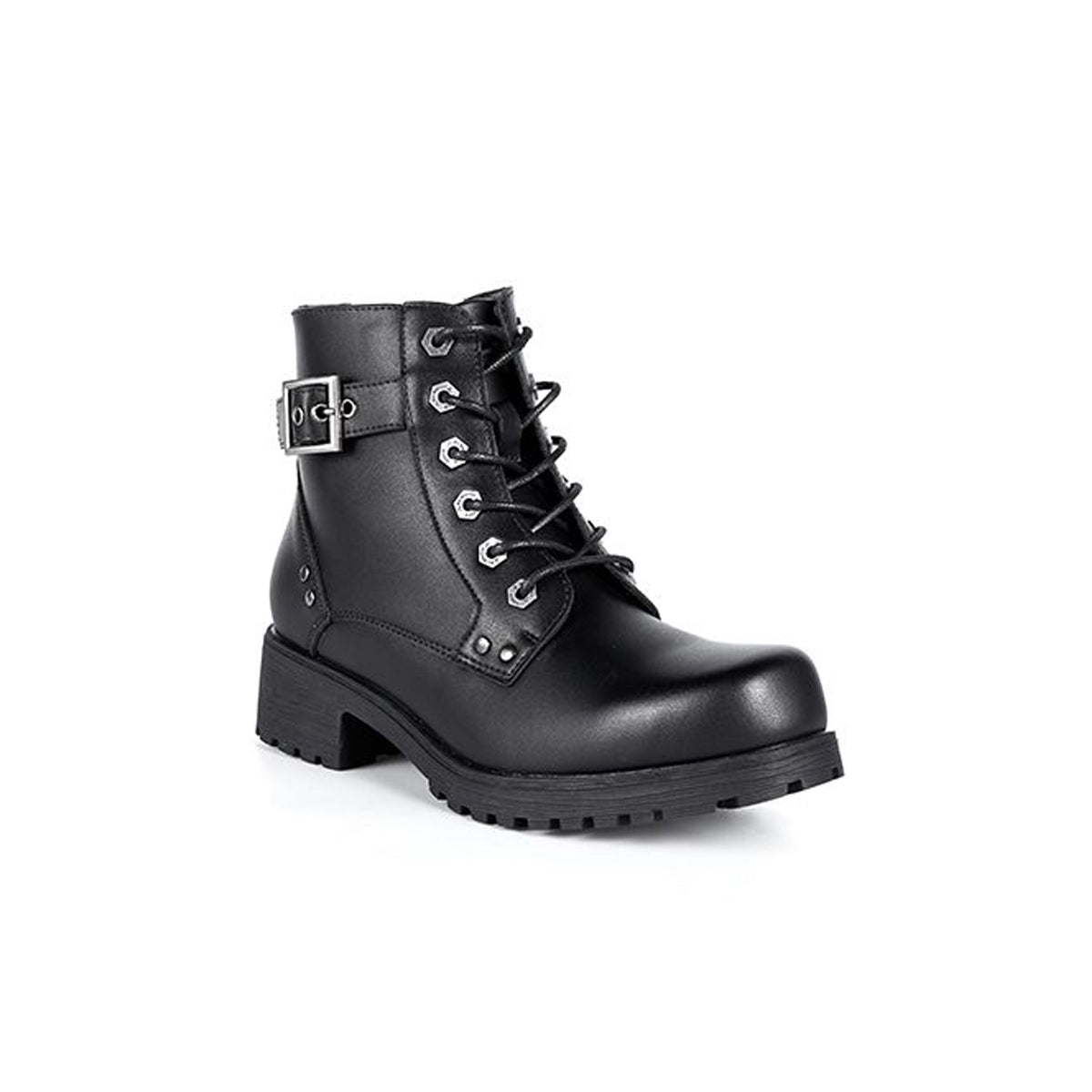 Ladies black lace 2025 up biker boots