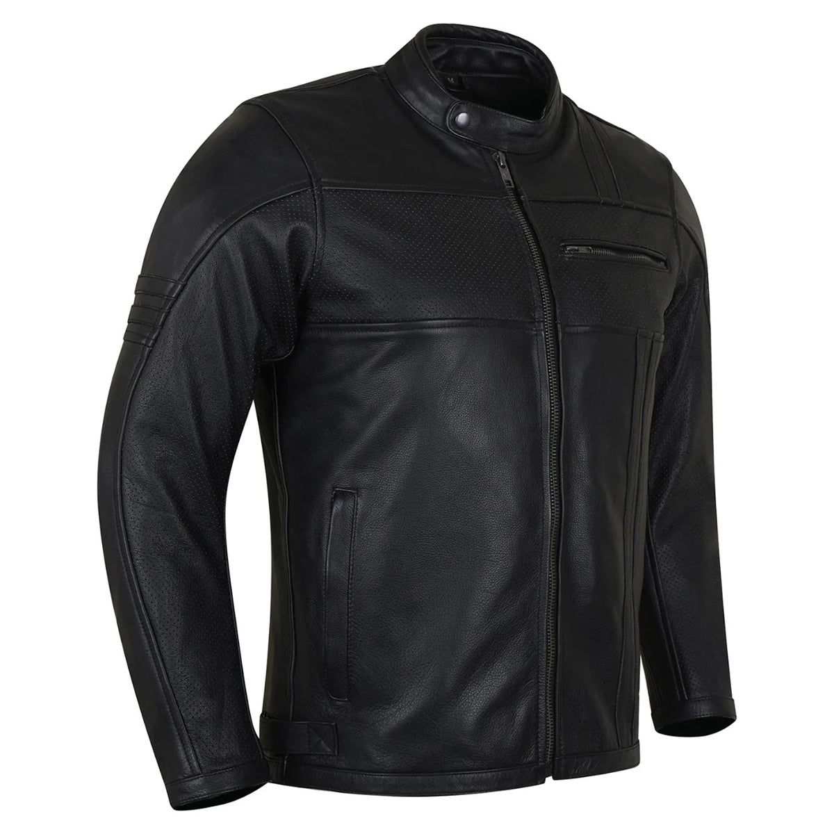 Vance Leathers' Men's Commuter Cafe Racer Motorcycle Leather Jacket with Armor