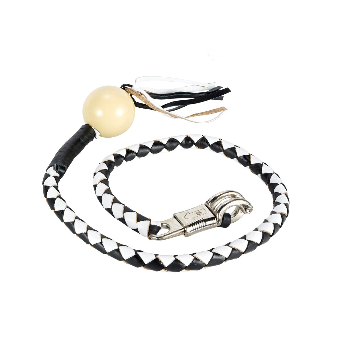 Black And White Fringed Get Back Whip W/ Pool Ball