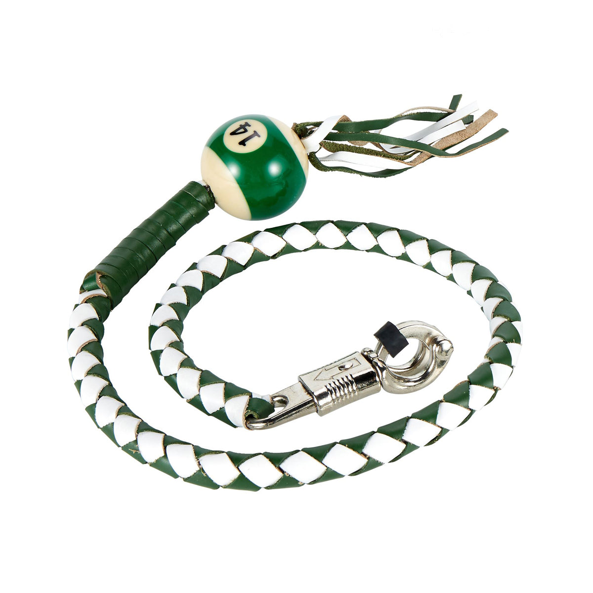 White And Green Fringed Get Back Whip W/ Pool Ball