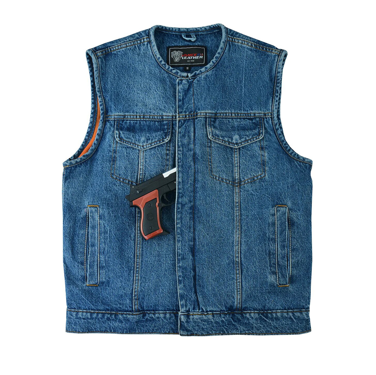 Men's Blue Denim Collarless Vest