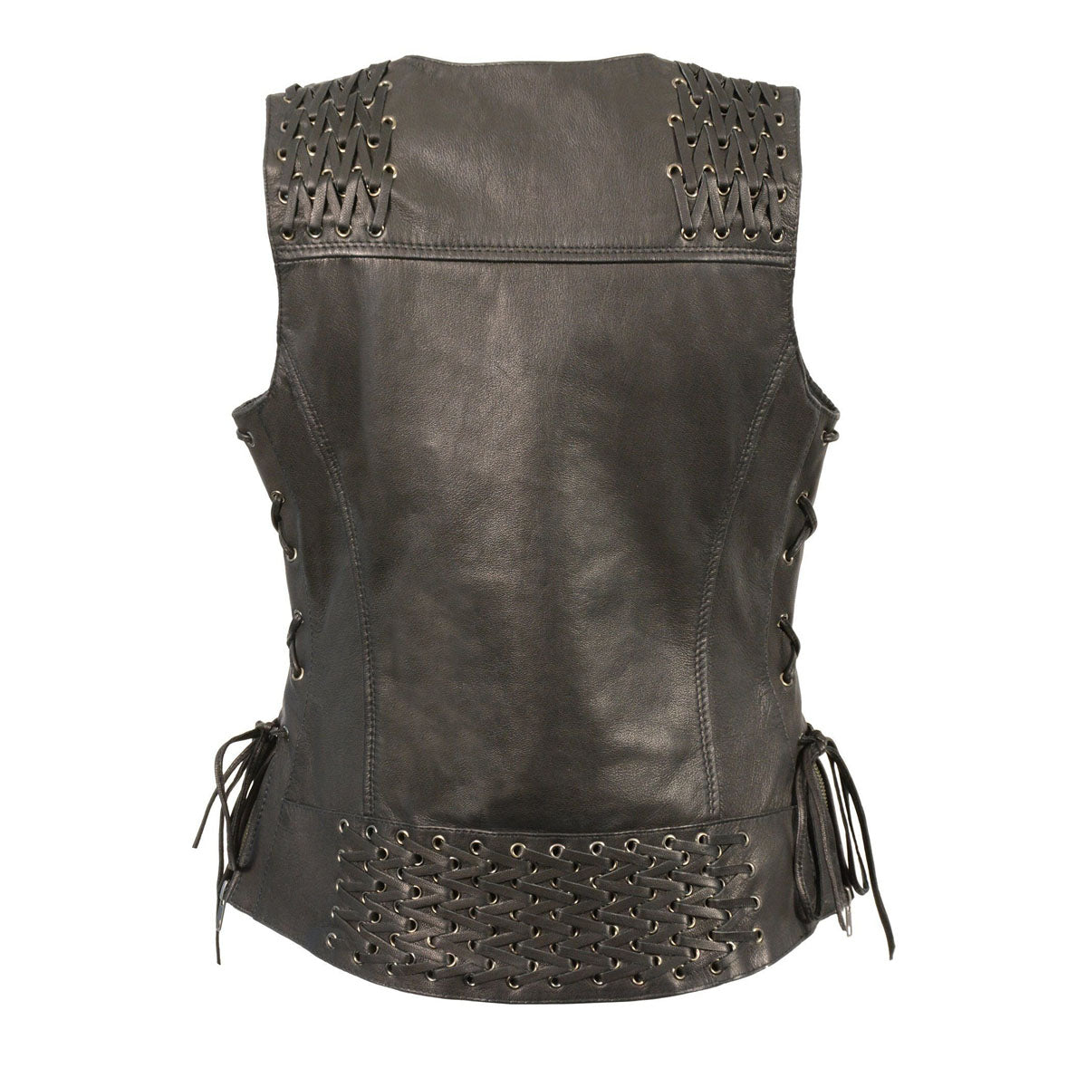 Women's Leather Black Lightweight Lace to Lace Vest