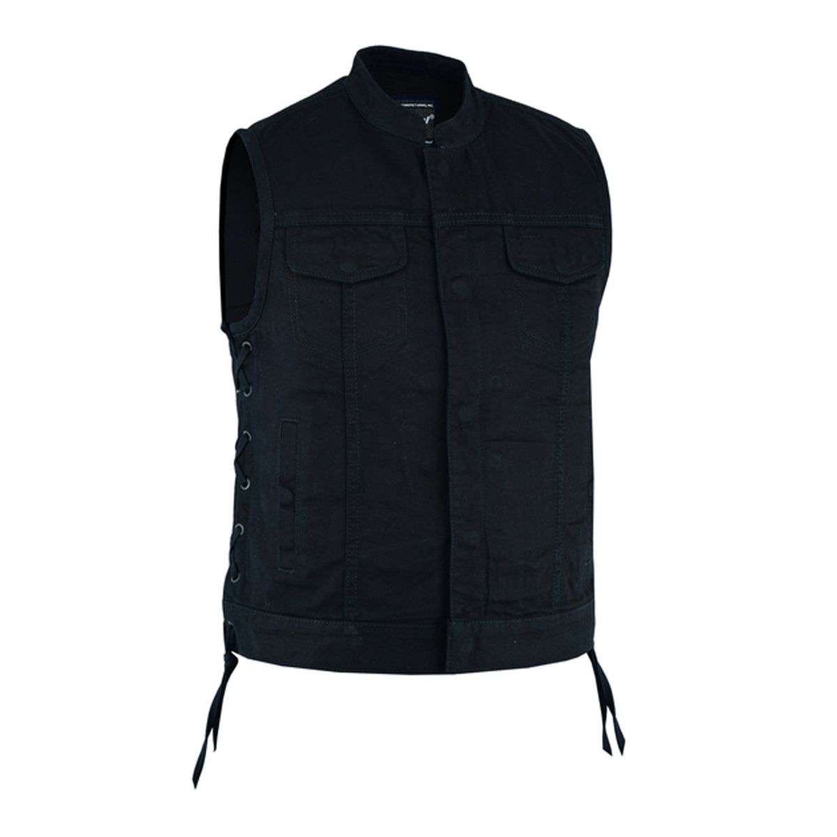 WOMEN'S ADVANCE SIDE LACES BLACK CONSTRUCTION DENIM VEST