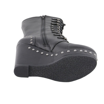 Womens Black Lace-Up Boots with Platform Wedge