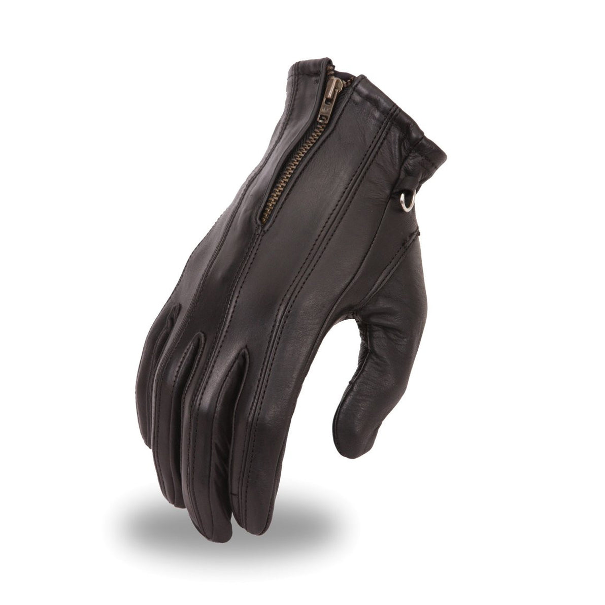 Motorcycle Ladies Blk Soft leather gloves with Zipper gel palm