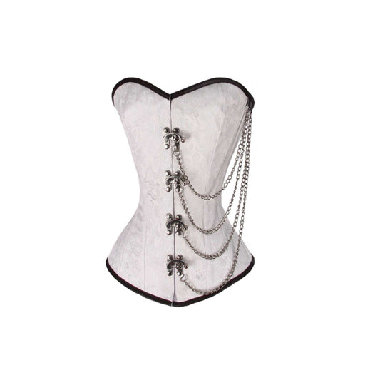 LADIES BROCADE CORSET WHITE WITH CHAINS