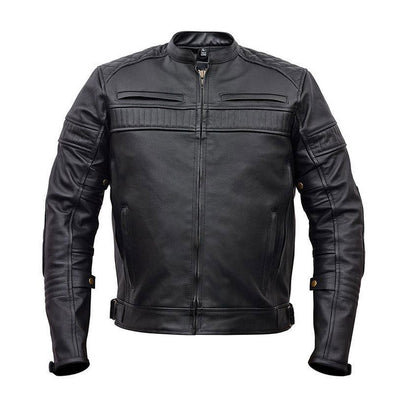 MEN'S MOTORCYCLE BLACK SCOOTER POLICE STYLE LEATHER JACKET