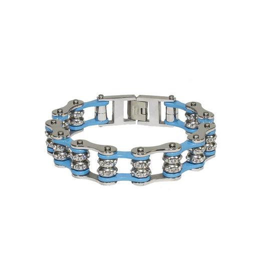Powder Blue Motorcycle Chain Bracelet with Gemstones