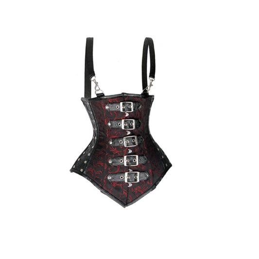 LADIES CORSET BLACK AND BROWN FAUX OSTRICH LEATHER