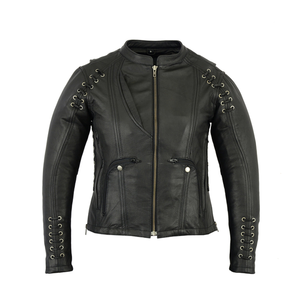 WOMEN'S STYLISH JACKET WITH GROMMET AND LACING ACCENTS