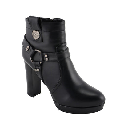Womens Black Harness Ankle Boot with Block Heel