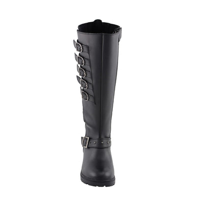 Womens Black 17 Inch Side Strap Riding Boot with Side Zipper Entry