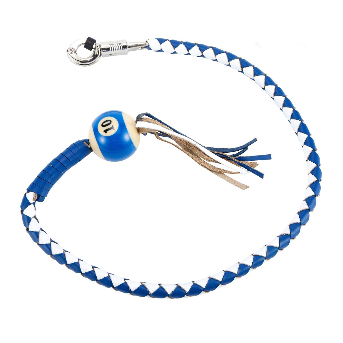 White And Blue Fringed Get Back Whip W/ Pool Ball