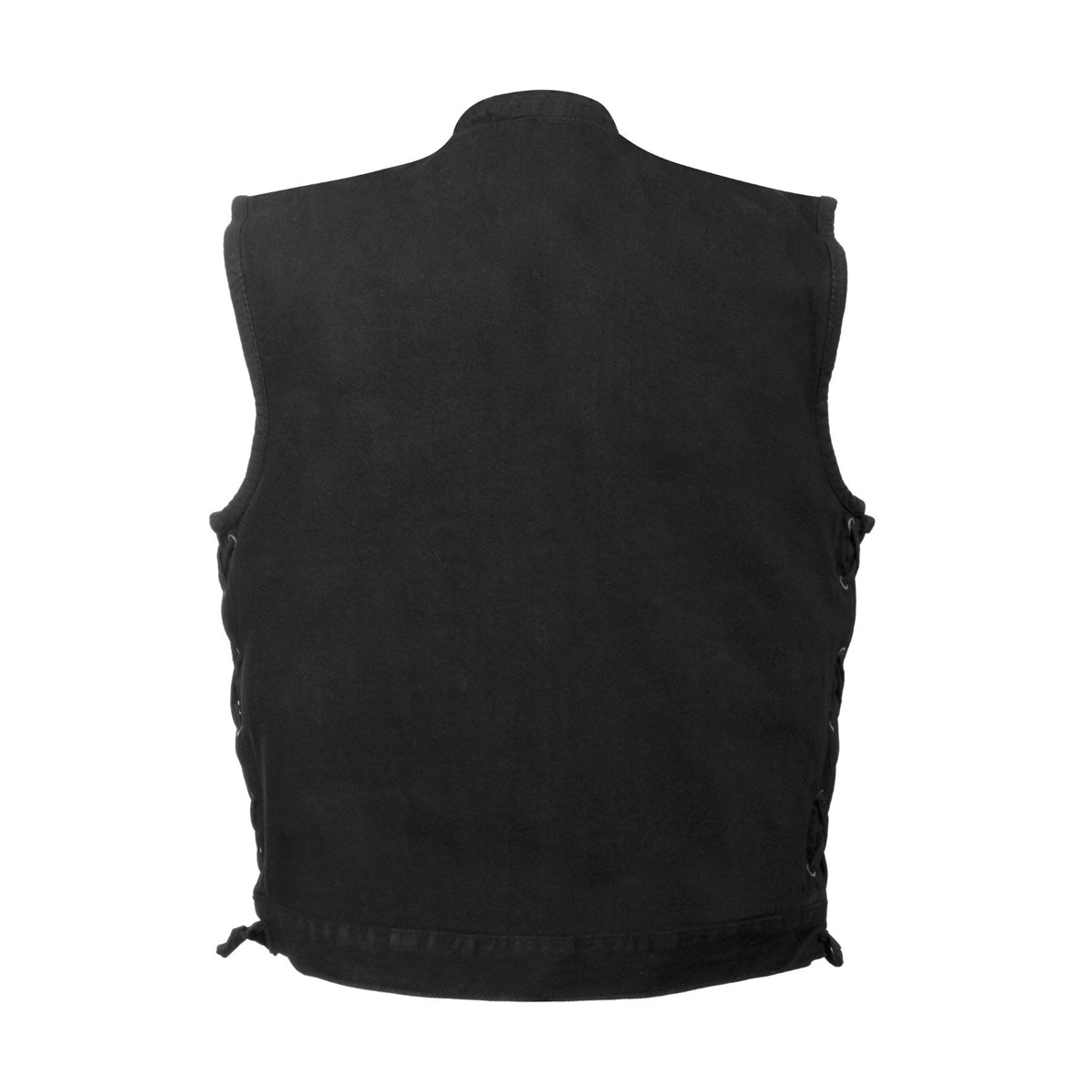 MEN’S MOTORCYCLE RIDING LIGHT WEIGHT BLK DENIM VEST WITH SIDE LACES & ZIPPER