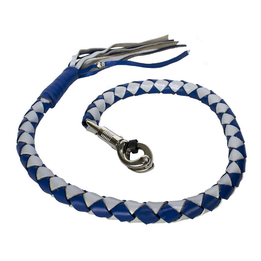 3" Thick Hand-Braided Leather Get Back Whip - Blue/Silver