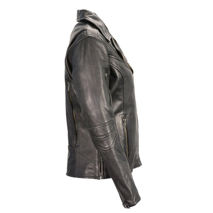 Women's Black Leather Lightweight Long Length Vented Jacket