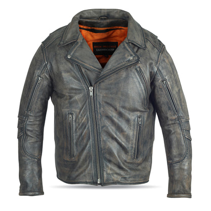 MEN'S POLICE STYLE DISTRESSED BROWN LEATHER JACKET