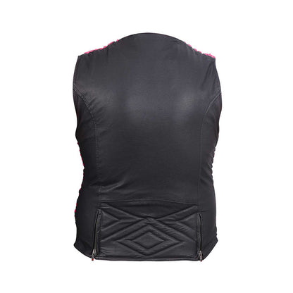 LADIES PREMIUM LEATHER VEST WITH LEATHER SCRUNCH SIDES