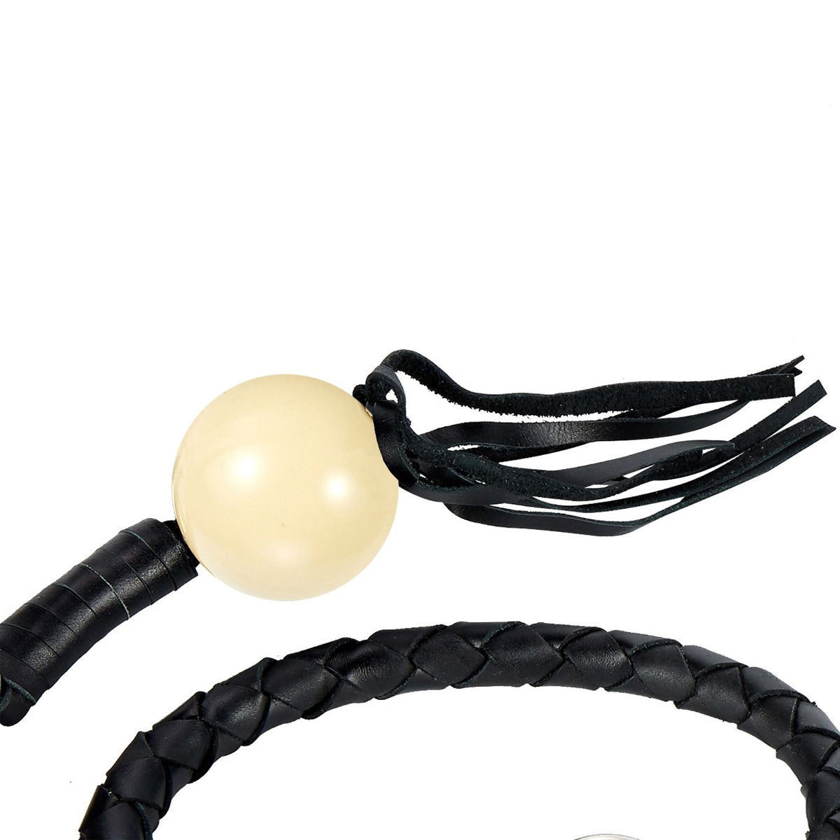 Black Fringed Get Back Whip With White Pool Ball
