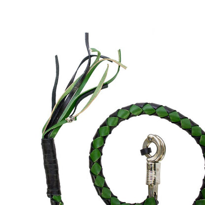 42" X 2" Hand-braided Naked Leather Get Back Whip - Black/Green