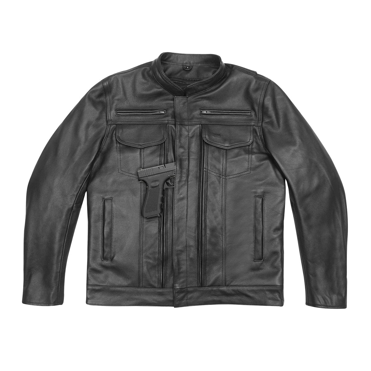 Vance Leathers' Men's Top Performer Motorcycle Leather Jacket with Double Conceal Carry Pockets