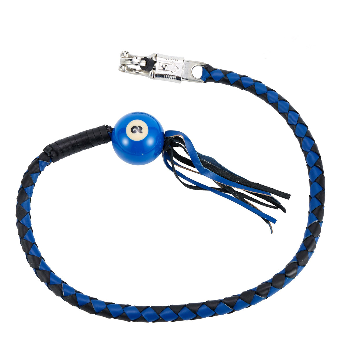 Black And Blue Fringed Get Back Whip W/ Pool Ball