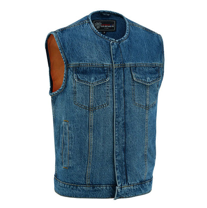 Men's Blue Denim Collarless Vest