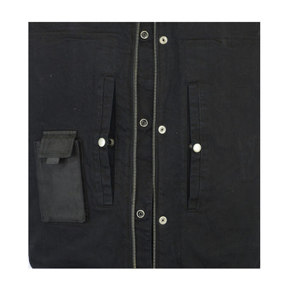 Men's Black Denim Single Panel Concealment Vest W/Leather Trim- w/o Collar