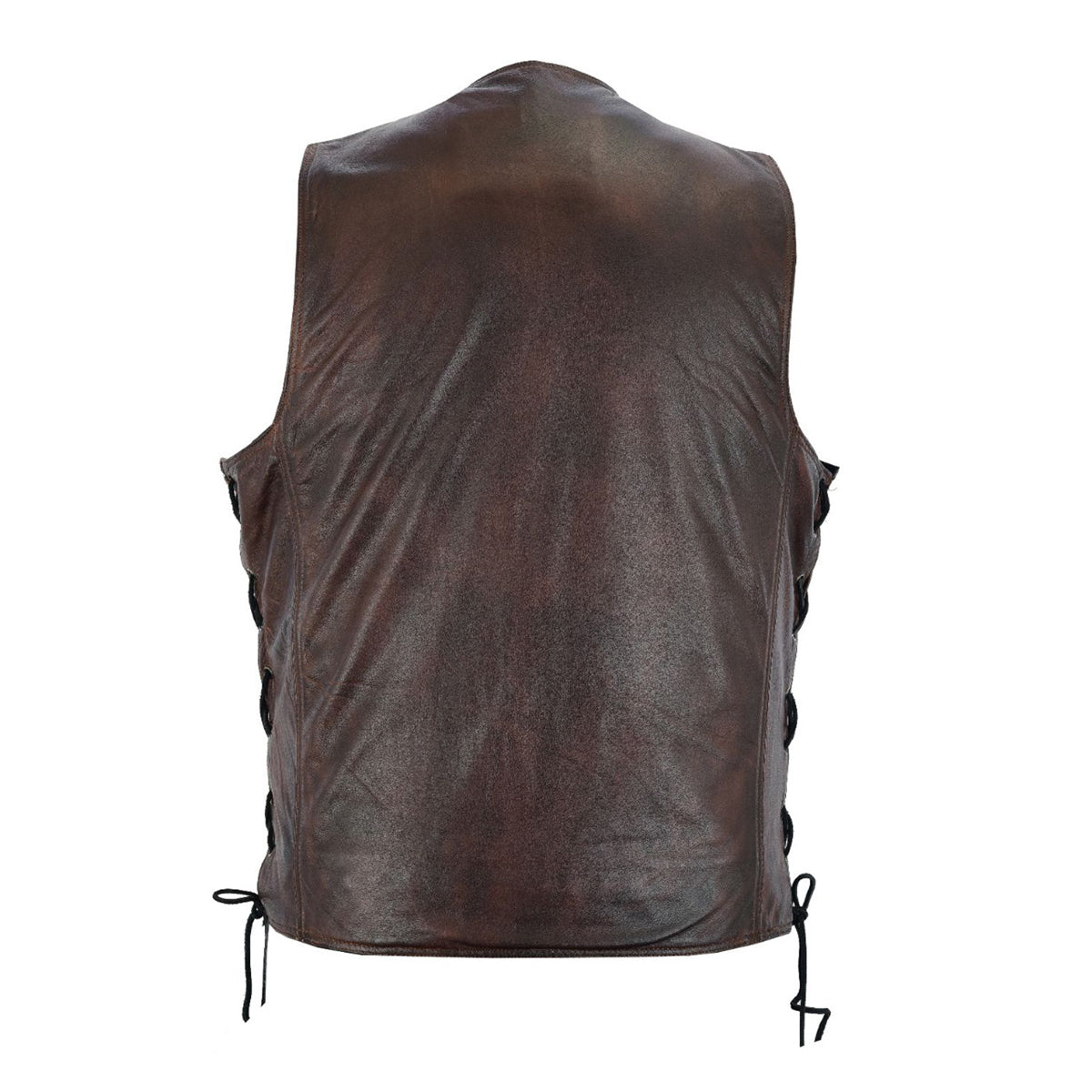 en Pocket Brown Premium Naked Cowhide Leather Riding Vest side laces & gun pocket