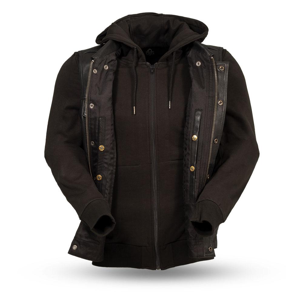 MEN'S MOTORCYCLE SON OF ANARCHY STYLE LEATHER VEST W/ FULL REMOVABLE HOODIE