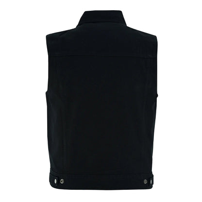 Men's Black Denim Vest with Collar