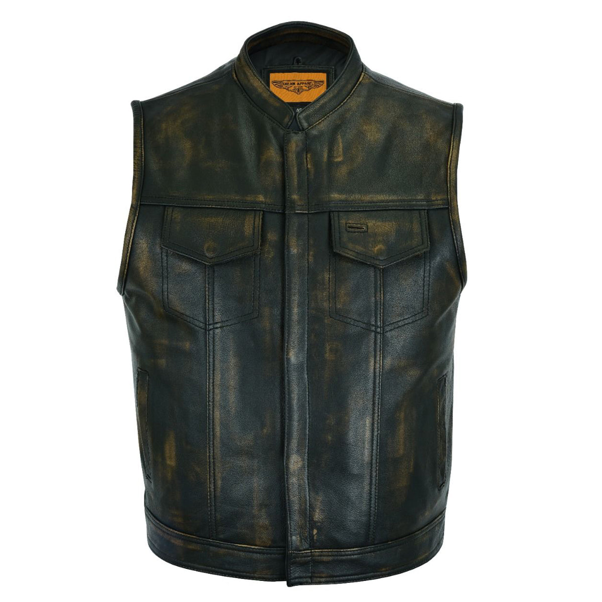 Mens SOA Style Motorcycle Club Vest Naked Distressed Brown Leather