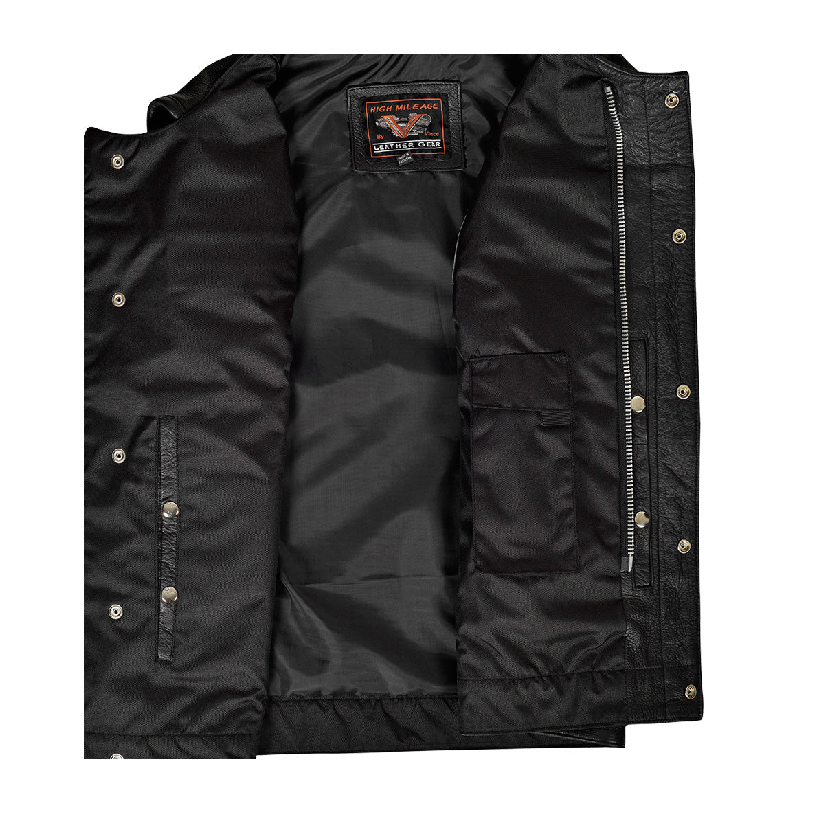 MEN'S ZIPPER AND SNAP CLOSURE LEATHER MOTORCYCLE CLUB VEST QUICK ACCESS GUN POCKET