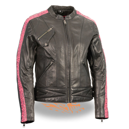 Milwaukee Leather Women's Jacket with Ribbon Detail (Black/ Pink)