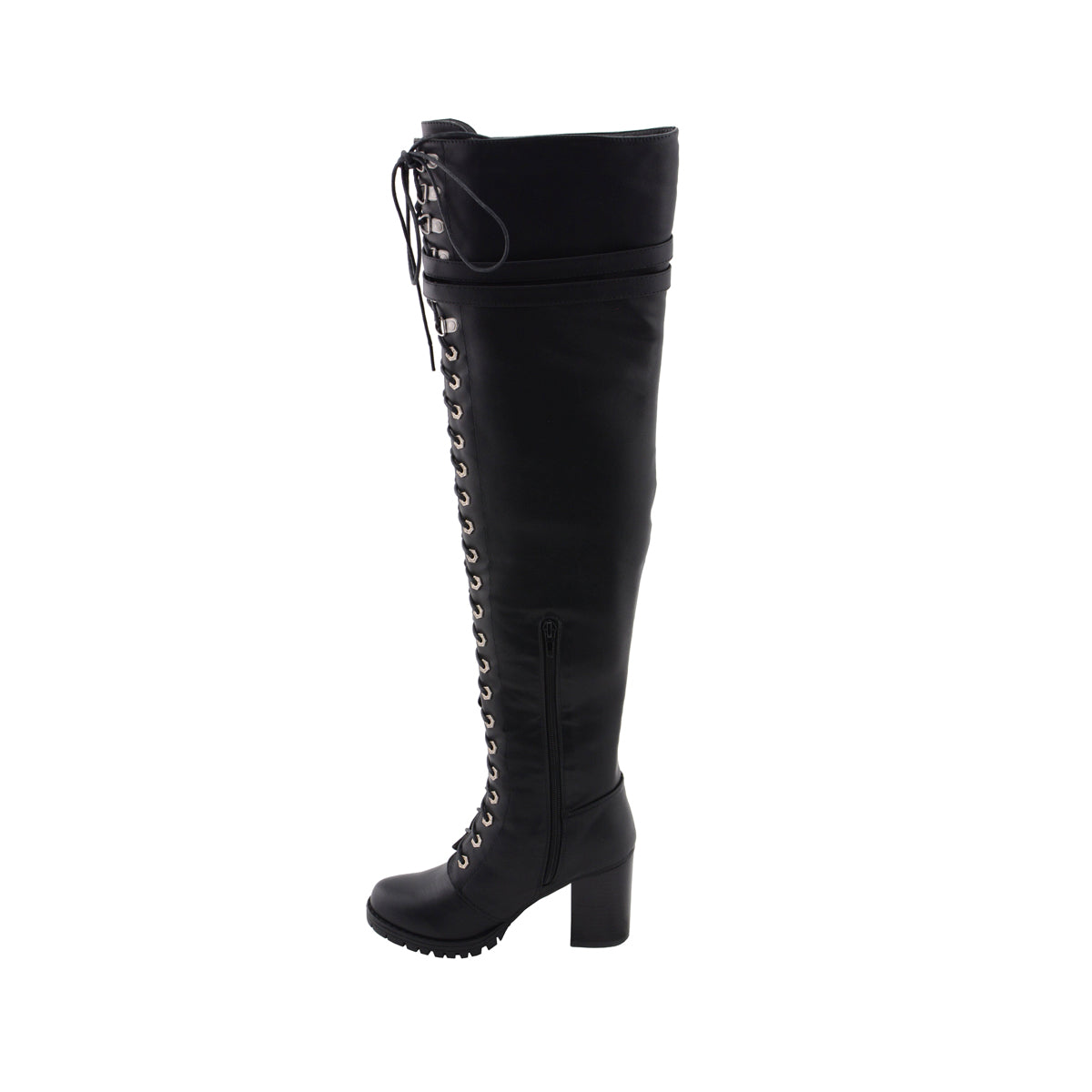 Womens Black Above the Knee Boots with Lace-Up Closure