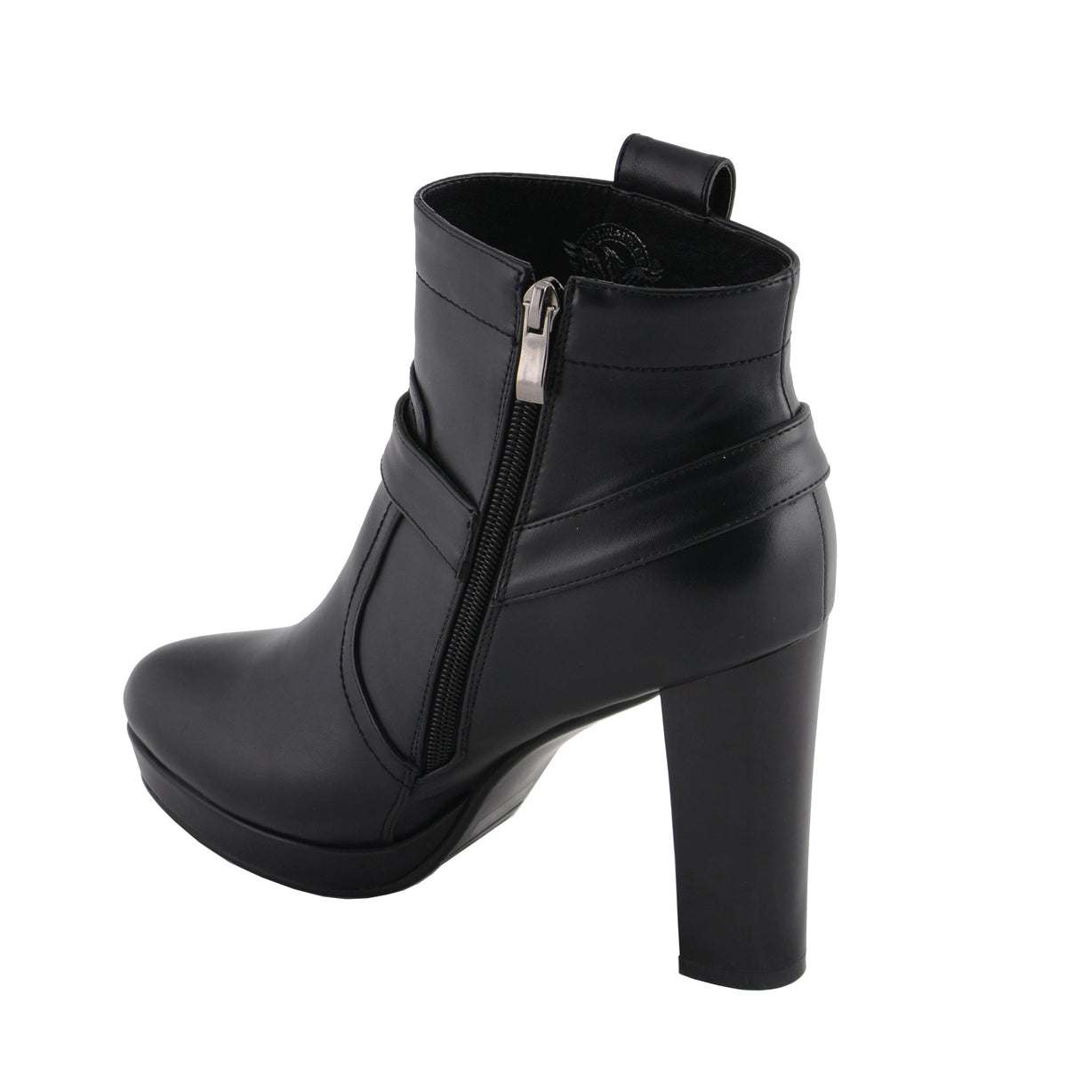 Womens Black Harness Ankle Boot with Block Heel