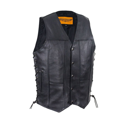 Mens Plain Leather Vest With Gun Pocket