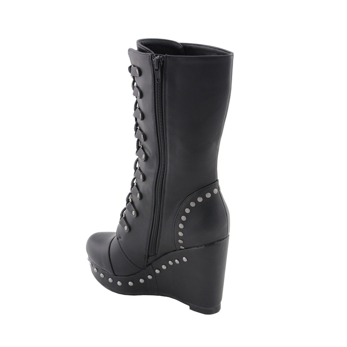 Womens Black Lace-Up Boots with Platform Wedge
