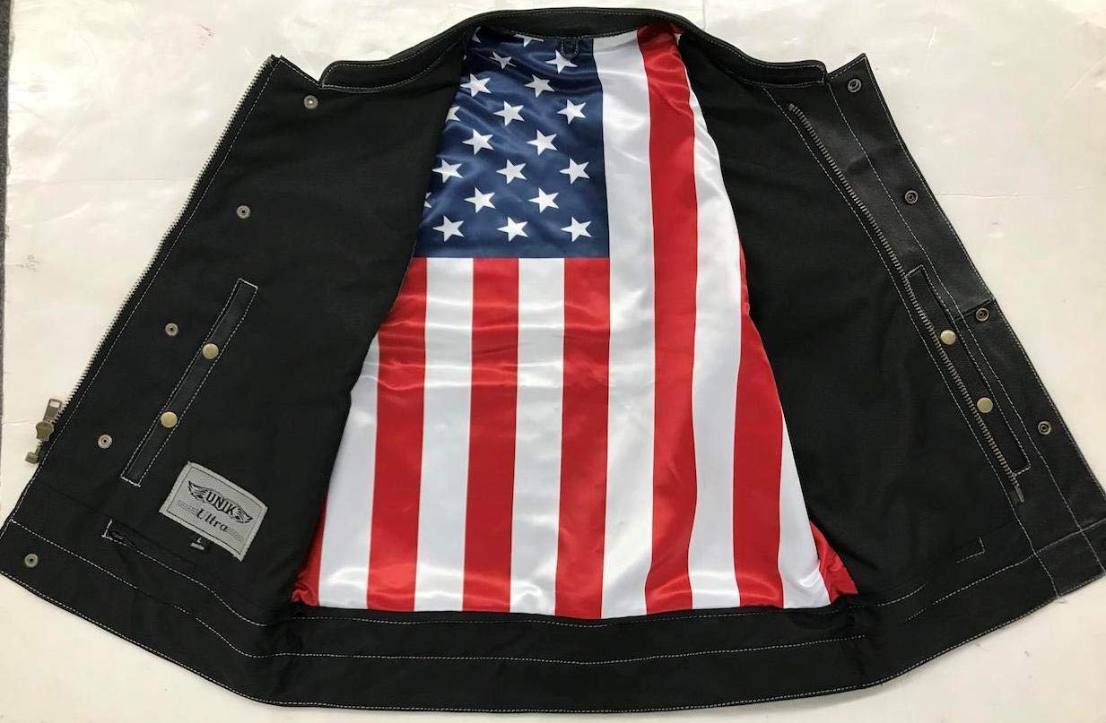 MEN'S CLUB LEATHER VEST WITH USA FLAG LINER