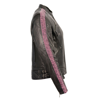 Milwaukee Leather Women's Jacket with Ribbon Detail (Black/ Purple)
